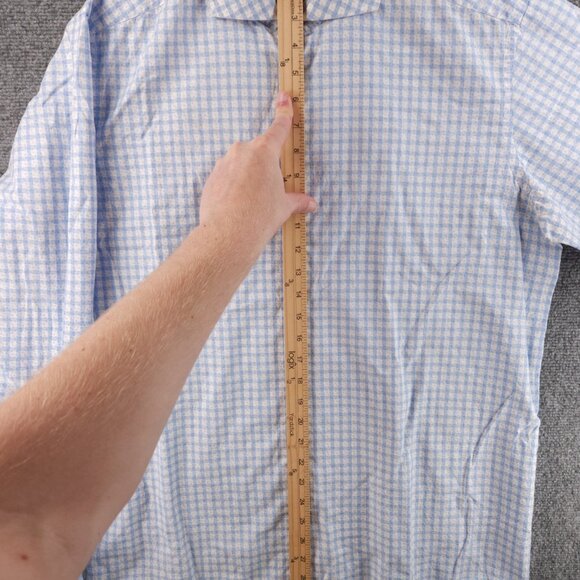 Eton 17.5 Poplin Contemporary Check Geometric Cotton Blue Convertible Cuff Men - Picture 14 of 16